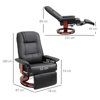 Recliner Chair Swivel TV Chair with Reclining Function, Footrest, Reclining Armchair with Armrest, Wooden Legs for Living Room, Bedroom, Faux Leather, Black