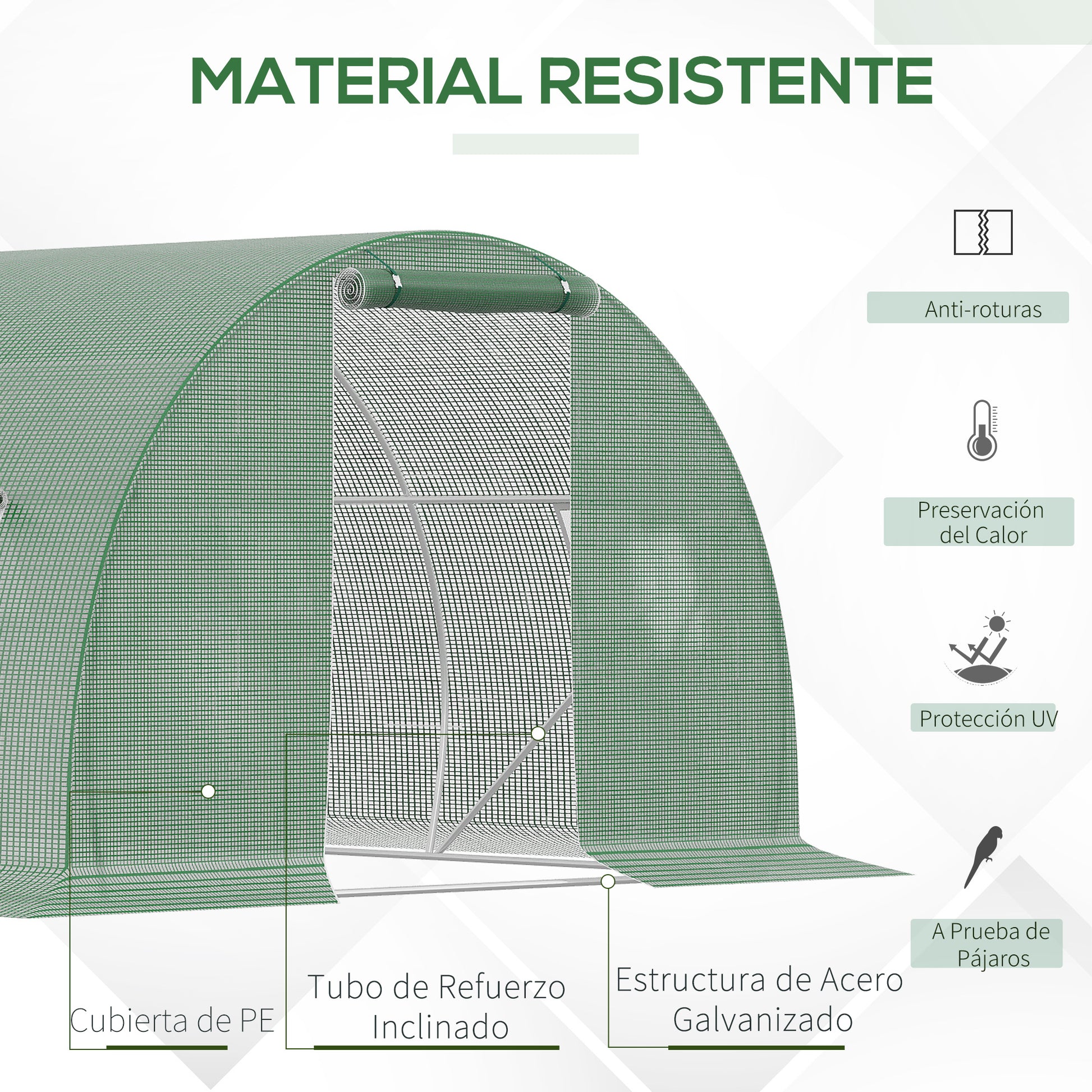 Outdoor Greenhouse 4.5x3x2 m Tunnel Greenhouse with Roll-Up Side Walls 6 Mesh Windows and Zippered Roll-Up Door Greenhouse for Garden Patio
