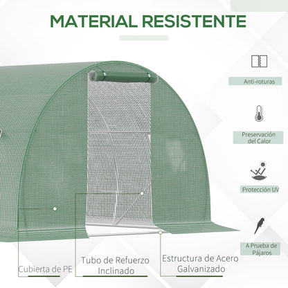 Outdoor Greenhouse 4.5x3x2 m Tunnel Greenhouse with Roll-Up Side Walls 6 Mesh Windows and Zippered Roll-Up Door Greenhouse for Garden Patio