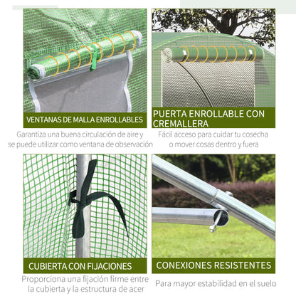 Outdoor Greenhouse 4.5x3x2 m Tunnel Greenhouse with Roll-Up Side Walls 6 Mesh Windows and Zippered Roll-Up Door Greenhouse for Garden Patio