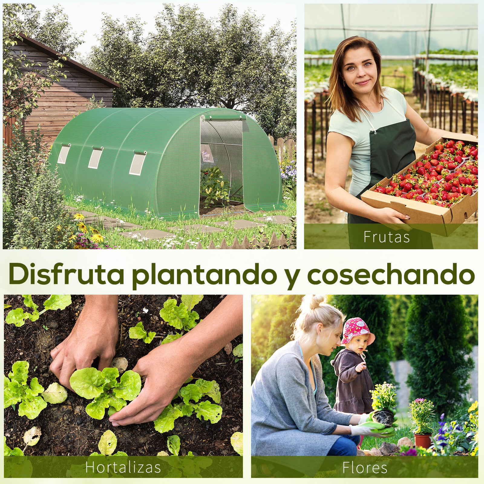 Outdoor Greenhouse 4.5x3x2 m Tunnel Greenhouse with Roll-Up Side Walls 6 Mesh Windows and Zippered Roll-Up Door Greenhouse for Garden Patio