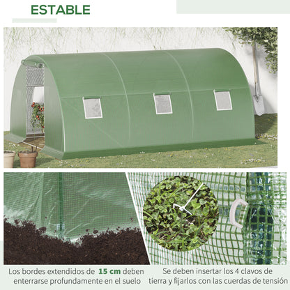 Outdoor Greenhouse 4.5x3x2 m Tunnel Greenhouse with Roll-Up Side Walls 6 Mesh Windows and Zippered Roll-Up Door Greenhouse for Garden Patio