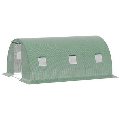 Outdoor Greenhouse 4.5x3x2 m Tunnel Greenhouse with Roll-Up Side Walls 6 Mesh Windows and Zippered Roll-Up Door Greenhouse for Garden Patio
