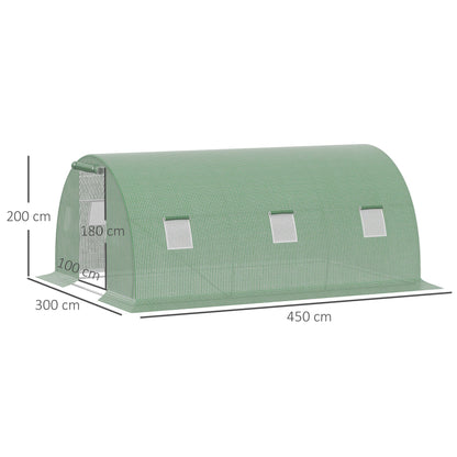 Outdoor Greenhouse 4.5x3x2 m Tunnel Greenhouse with Roll-Up Side Walls 6 Mesh Windows and Zippered Roll-Up Door Greenhouse for Garden Patio