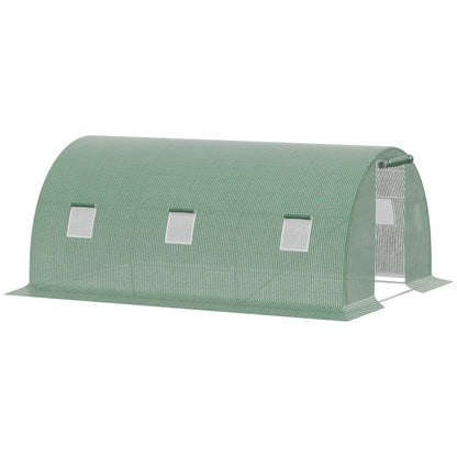 Outdoor Greenhouse 4.5x3x2 m Tunnel Greenhouse with Roll-Up Side Walls 6 Mesh Windows and Zippered Roll-Up Door Greenhouse for Garden Patio