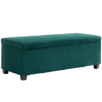 Storage Bench 84L Velvet Corduroy Ottoman End of Bed Storage Chest Footrest with Lid, for Living Room, Bedroom, Entryway, 112 x 42 x 40 cm, Green