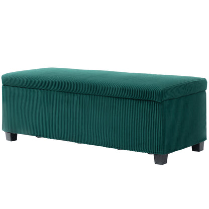 Storage Bench 84L Velvet Corduroy Ottoman End of Bed Storage Chest Footrest with Lid, for Living Room, Bedroom, Entryway, 112 x 42 x 40 cm, Green
