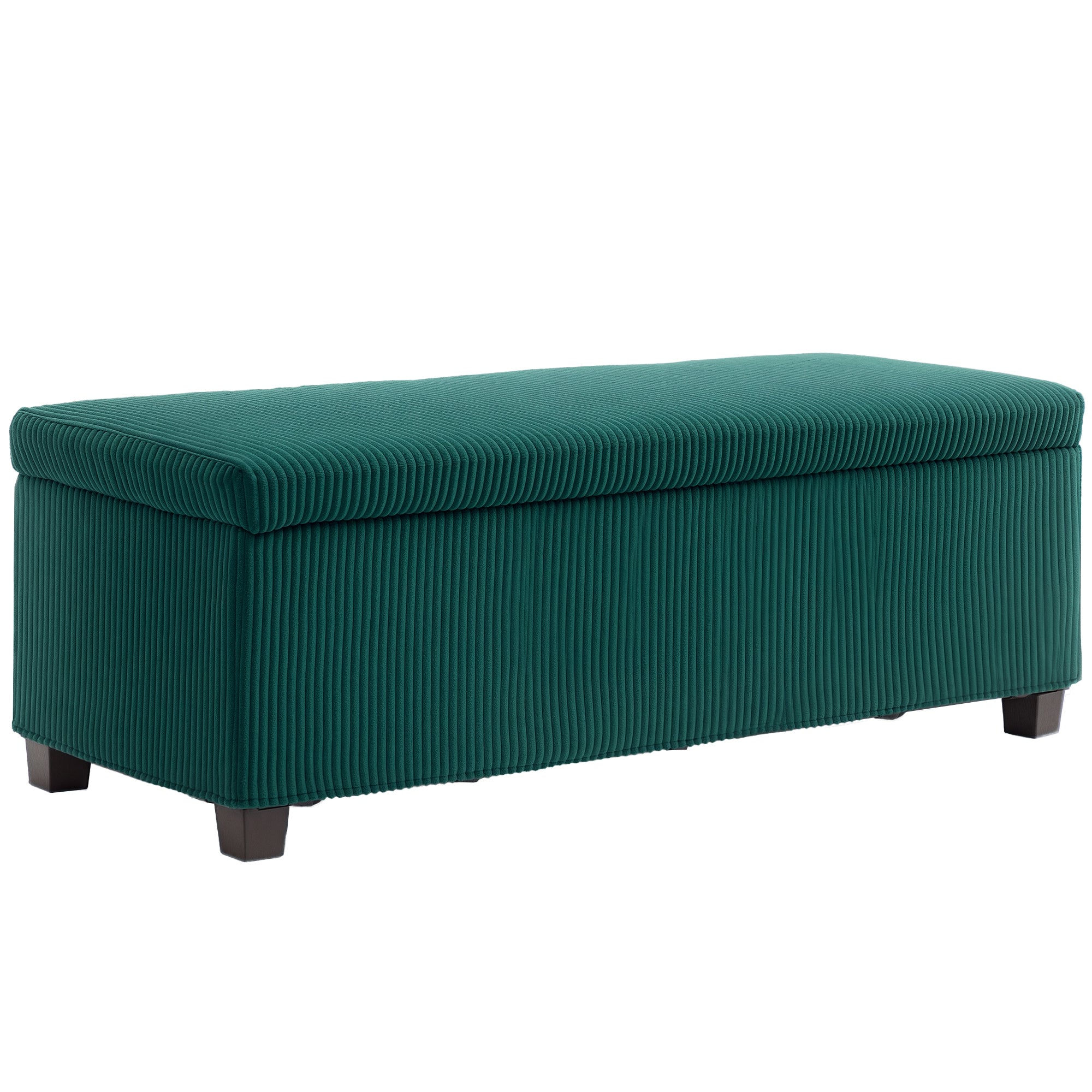 Storage Bench 84L Velvet Corduroy Ottoman End of Bed Storage Chest Footrest with Lid, for Living Room, Bedroom, Entryway, 112 x 42 x 40 cm, Green