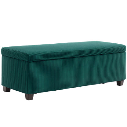Storage Bench 84L Velvet Corduroy Ottoman End of Bed Storage Chest Footrest with Lid, for Living Room, Bedroom, Entryway, 112 x 42 x 40 cm, Green