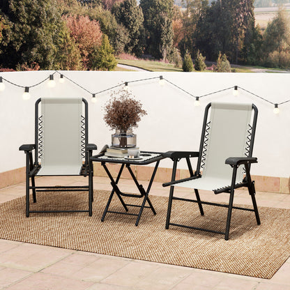 3-Piece Cream Patio Furniture Set with Foldable Steel Structure and Cup Holders for Outdoor Terrace