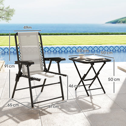 3-Piece Cream Patio Furniture Set with Foldable Steel Structure and Cup Holders for Outdoor Terrace