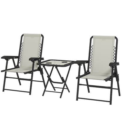 3-Piece Cream Patio Furniture Set with Foldable Steel Structure and Cup Holders for Outdoor Terrace