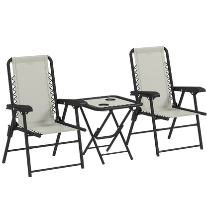 3-Piece Cream Patio Furniture Set with Foldable Steel Structure and Cup Holders for Outdoor Terrace