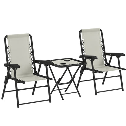 3-Piece Cream Patio Furniture Set with Foldable Steel Structure and Cup Holders for Outdoor Terrace