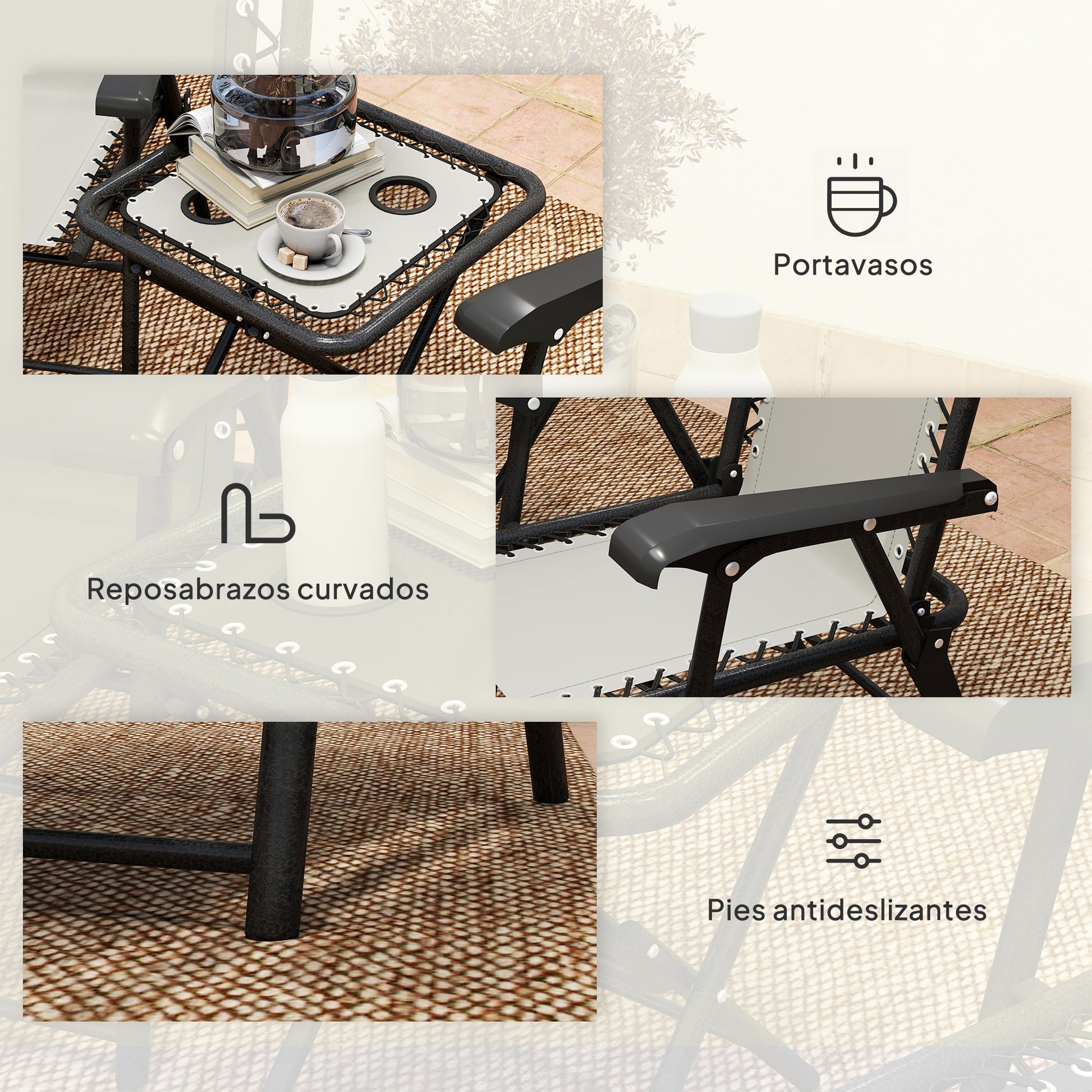 3-Piece Cream Patio Furniture Set with Foldable Steel Structure and Cup Holders for Outdoor Terrace