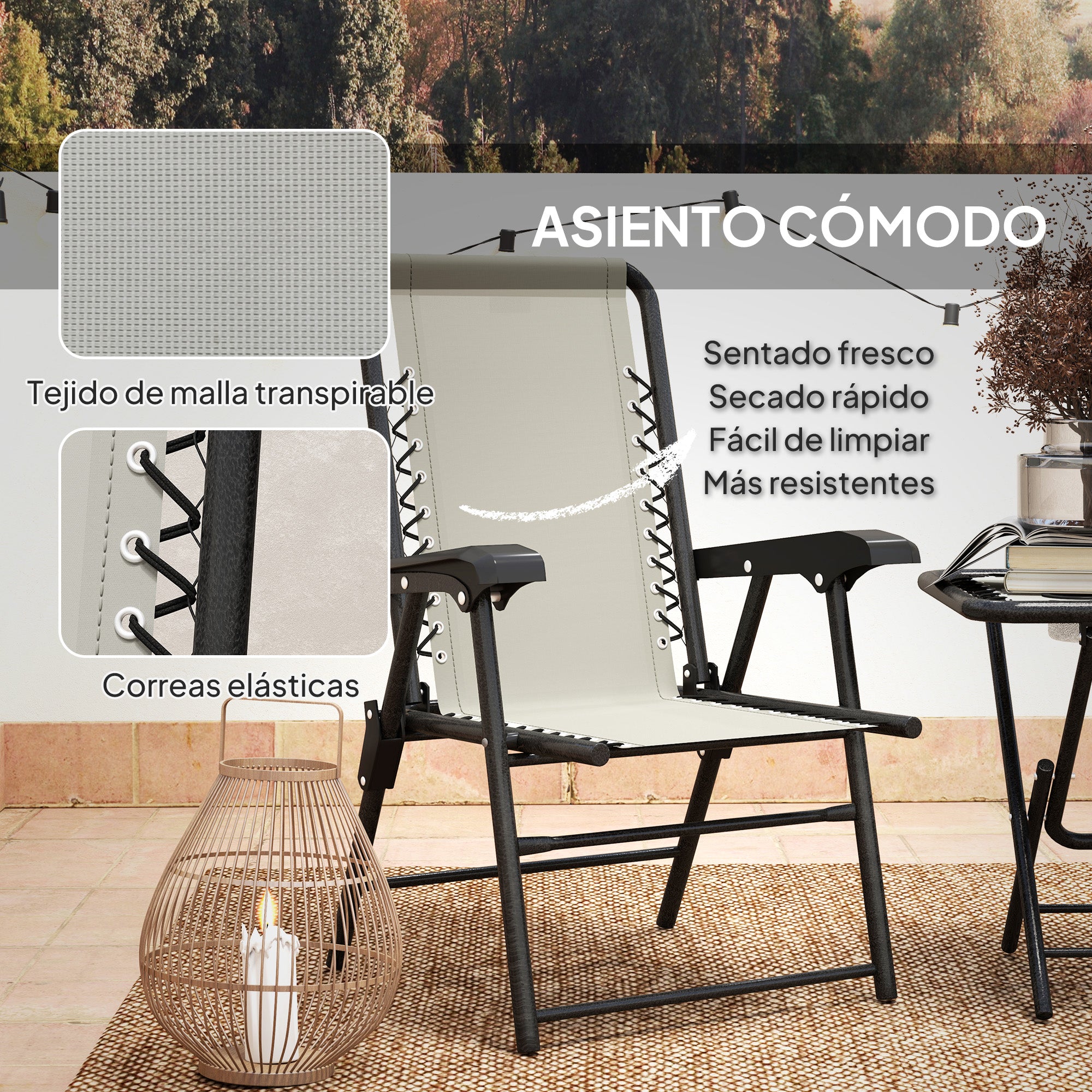 3-Piece Cream Patio Furniture Set with Foldable Steel Structure and Cup Holders for Outdoor Terrace
