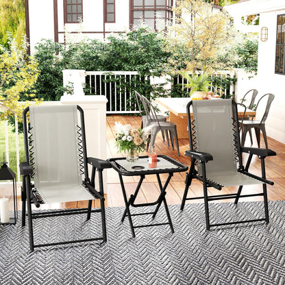 3-Piece Cream Patio Furniture Set with Foldable Steel Structure and Cup Holders for Outdoor Terrace