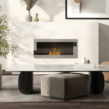 Wall-Mounted Stainless Steel Bioethanol Fireplace with 2.5h Combustion, 1L Tank, and Cover 20m², 90x16x40cm, Silver