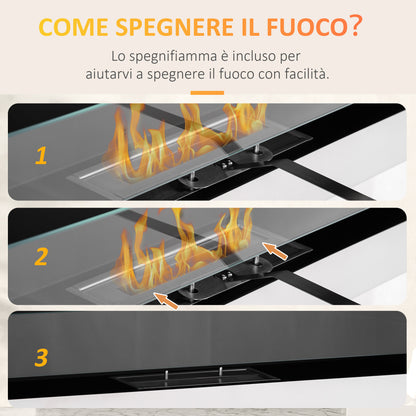 Wall-Mounted Stainless Steel Bioethanol Fireplace with 2.5h Combustion, 1L Tank, and Cover 20m², 90x16x40cm, Silver