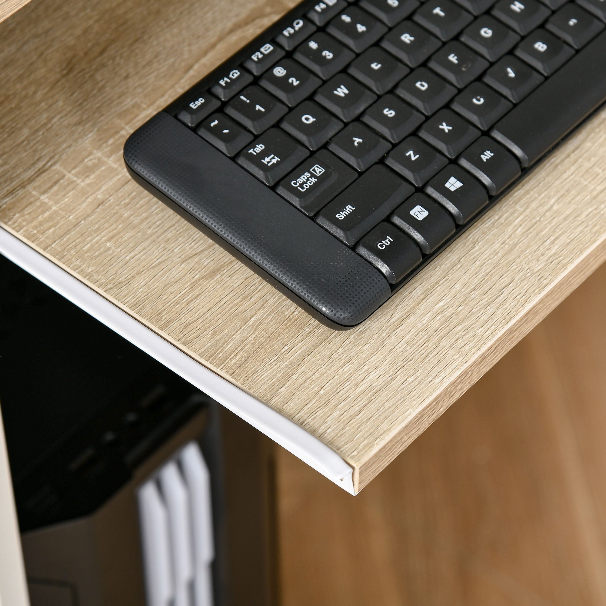 Desk for Bedroom, Wood PC Desk, Computer Desk with Keyboard Shelf, Oak and White