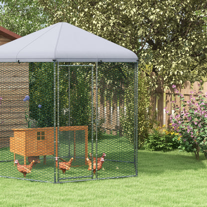 Chicken Coop Kennel Aviary Hexagonal Outdoor 5 m² - mesh enclosure dim. 2.8L x 2.45W x 2.46H - covered space - galvanized steel - 5/8 chickens