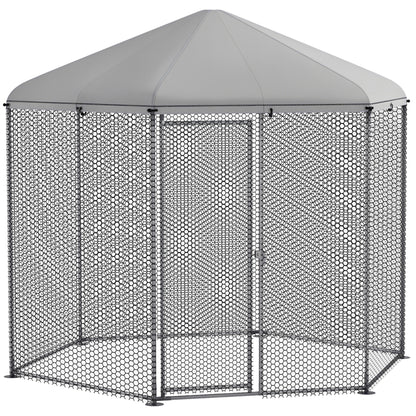 Chicken Coop Kennel Aviary Hexagonal Outdoor 5 m² - mesh enclosure dim. 2.8L x 2.45W x 2.46H - covered space - galvanized steel - 5/8 chickens