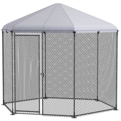 Chicken Coop Kennel Aviary Hexagonal Outdoor 5 m² - mesh enclosure dim. 2.8L x 2.45W x 2.46H - covered space - galvanized steel - 5/8 chickens