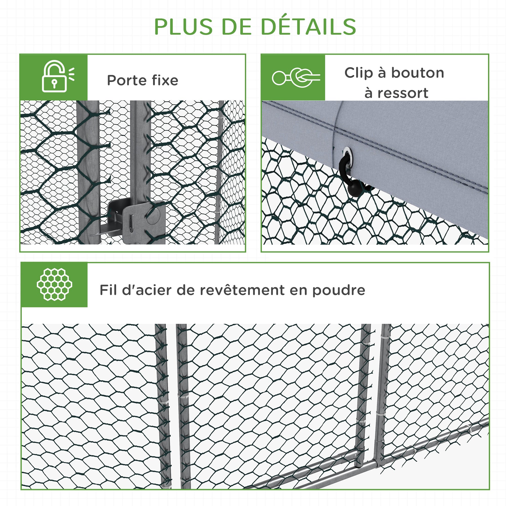 Chicken Coop Kennel Aviary Hexagonal Outdoor 5 m² - mesh enclosure dim. 2.8L x 2.45W x 2.46H - covered space - galvanized steel - 5/8 chickens