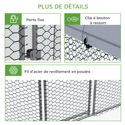 Chicken Coop Kennel Aviary Hexagonal Outdoor 5 m² - mesh enclosure dim. 2.8L x 2.45W x 2.46H - covered space - galvanized steel - 5/8 chickens