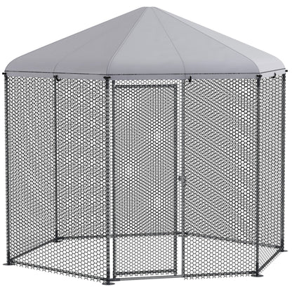 Chicken Coop Kennel Aviary Hexagonal Outdoor 5 m² - mesh enclosure dim. 2.8L x 2.45W x 2.46H - covered space - galvanized steel - 5/8 chickens