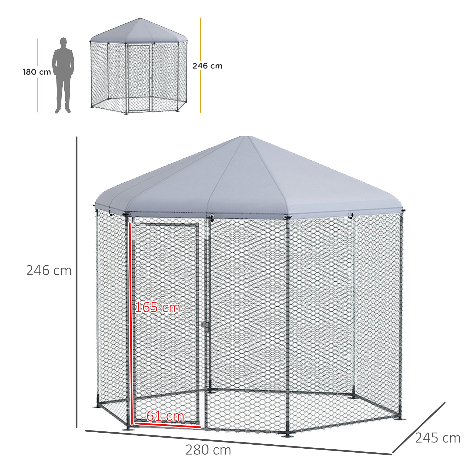 Chicken Coop Kennel Aviary Hexagonal Outdoor 5 m² - mesh enclosure dim. 2.8L x 2.45W x 2.46H - covered space - galvanized steel - 5/8 chickens