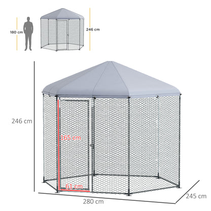 Chicken Coop Kennel Aviary Hexagonal Outdoor 5 m² - mesh enclosure dim. 2.8L x 2.45W x 2.46H - covered space - galvanized steel - 5/8 chickens