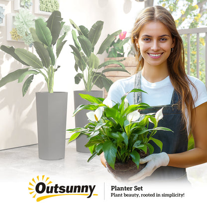 Set of 2 Stackable 23.6 in Tall Planters – Plastic Flower Pots with Inner Liner & Drainage, Dark Gray