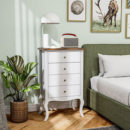 Chest of Drawers with 4 Drawers French-Style Bedroom Chest of Drawers with Anti-Tip Design Dresser for Living Room Hallway 60x40x98.5 cm White and Oak
