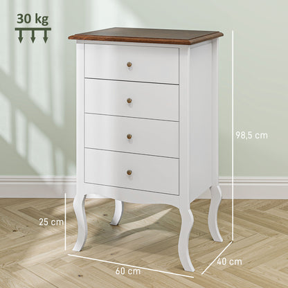 Chest of Drawers with 4 Drawers French-Style Bedroom Chest of Drawers with Anti-Tip Design Dresser for Living Room Hallway 60x40x98.5 cm White and Oak