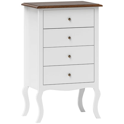 Chest of Drawers with 4 Drawers French-Style Bedroom Chest of Drawers with Anti-Tip Design Dresser for Living Room Hallway 60x40x98.5 cm White and Oak