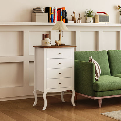 Chest of Drawers with 4 Drawers French-Style Bedroom Chest of Drawers with Anti-Tip Design Dresser for Living Room Hallway 60x40x98.5 cm White and Oak