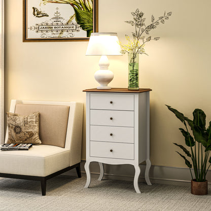 Chest of Drawers with 4 Drawers French-Style Bedroom Chest of Drawers with Anti-Tip Design Dresser for Living Room Hallway 60x40x98.5 cm White and Oak