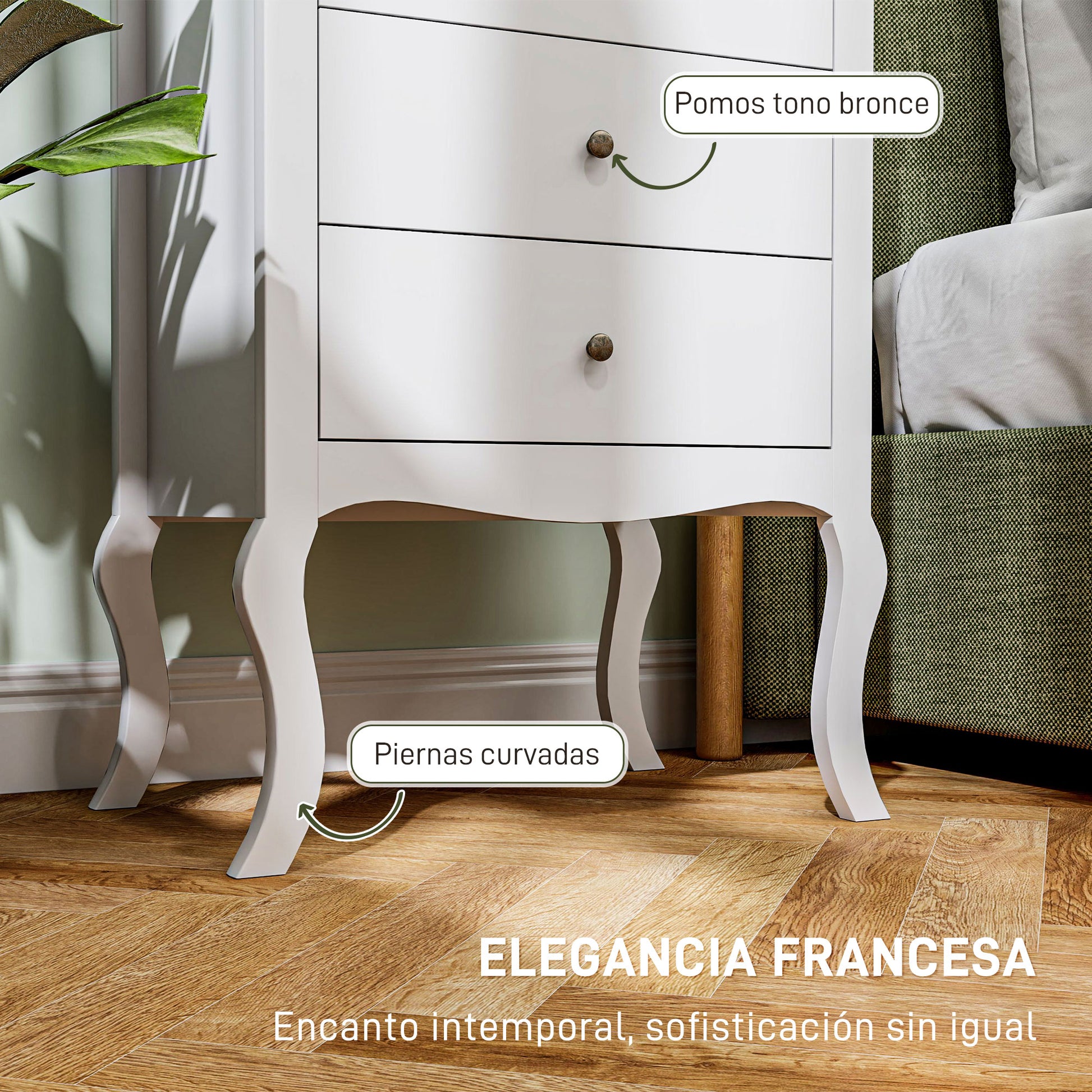 Chest of Drawers with 4 Drawers French-Style Bedroom Chest of Drawers with Anti-Tip Design Dresser for Living Room Hallway 60x40x98.5 cm White and Oak