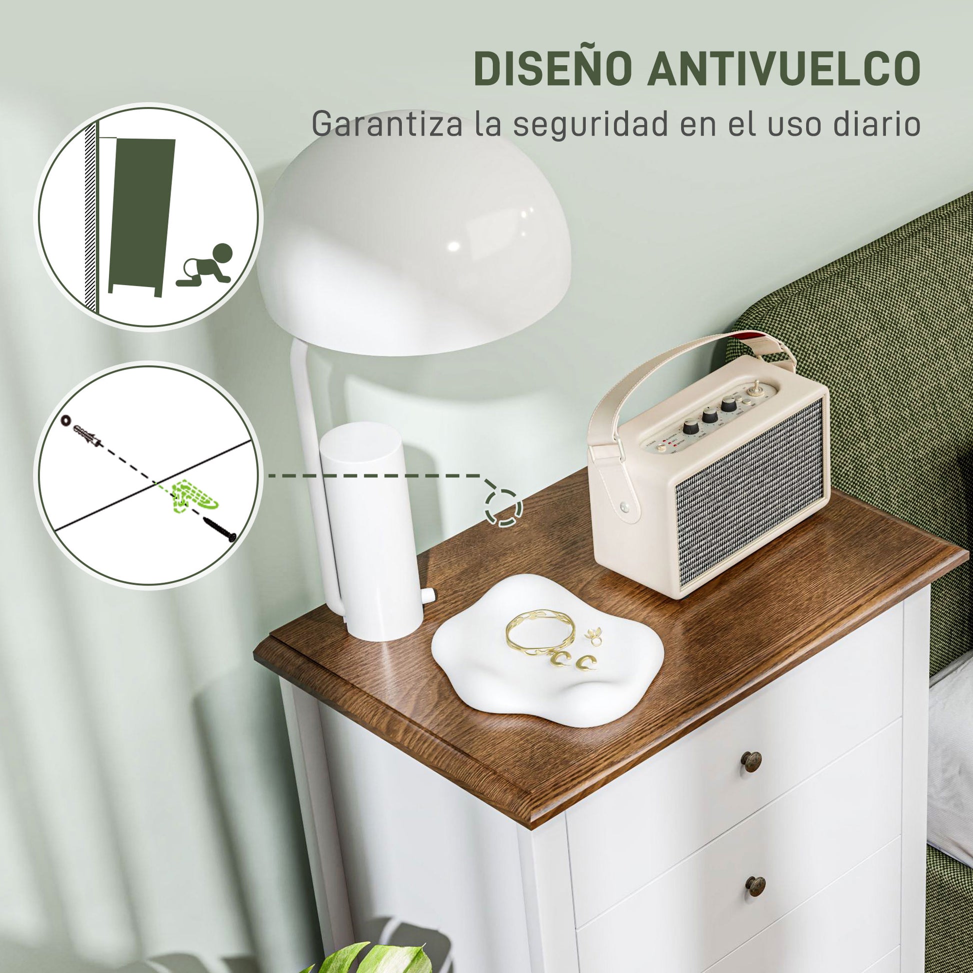 Chest of Drawers with 4 Drawers French-Style Bedroom Chest of Drawers with Anti-Tip Design Dresser for Living Room Hallway 60x40x98.5 cm White and Oak
