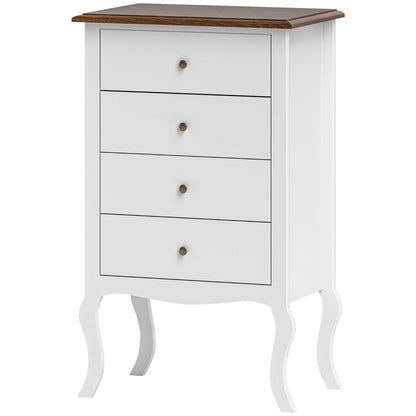 Chest of Drawers with 4 Drawers French-Style Bedroom Chest of Drawers with Anti-Tip Design Dresser for Living Room Hallway 60x40x98.5 cm White and Oak