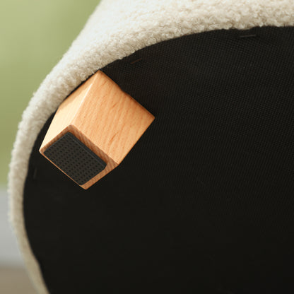 Storage Ottoman Footstool, Small Stool with Lid, Round Footstool with Wooden Legs, Cashmere Look, Padded Stool for Living Room Bedroom, 45 x 45 x 41 cm, Cream White