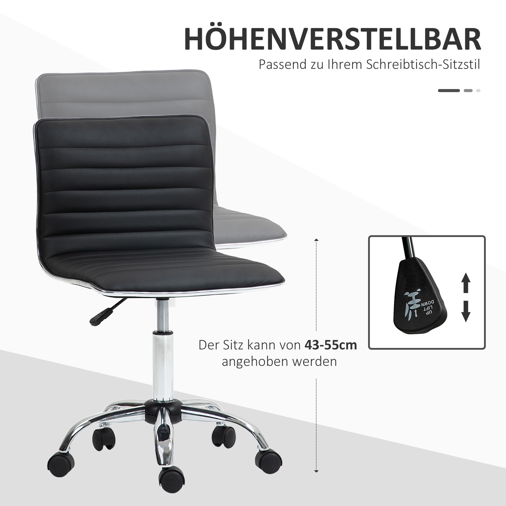 Home Office Chair Desk Chair in Faux Leather Height Adjustable Swivel Chair up to 120 kg Capacity, Vanity Chair for Study, Bedroom Black