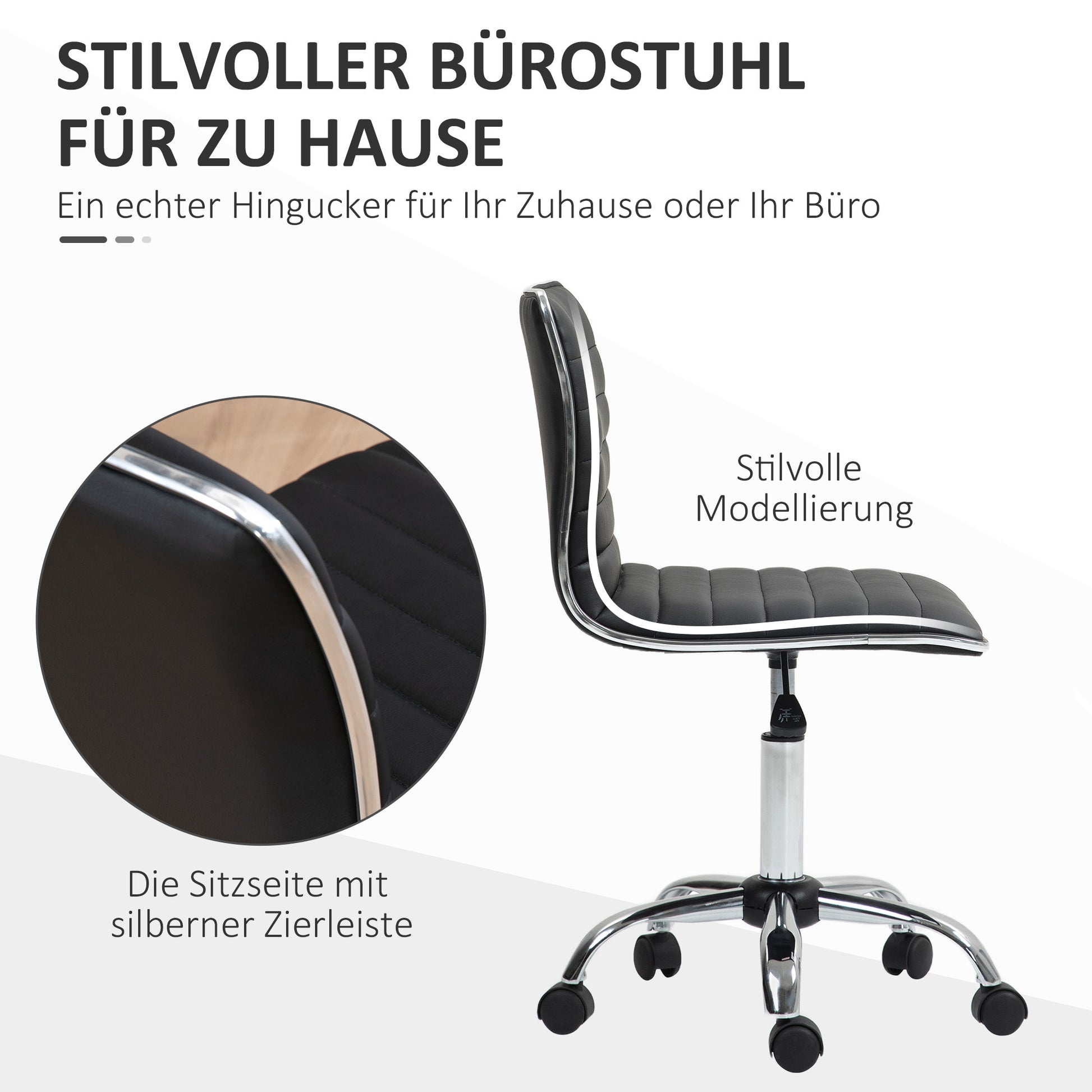 Home Office Chair Desk Chair in Faux Leather Height Adjustable Swivel Chair up to 120 kg Capacity, Vanity Chair for Study, Bedroom Black