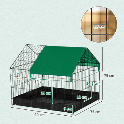 Cage for Small Animals Pet Park with 2 Doors Canopy and Water-Resistant Oxford Base for Indoor and Outdoor Use 90x75x75 cm Black and Green