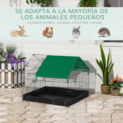 Cage for Small Animals Pet Park with 2 Doors Canopy and Water-Resistant Oxford Base for Indoor and Outdoor Use 90x75x75 cm Black and Green