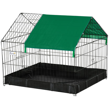 Cage for Small Animals Pet Park with 2 Doors Canopy and Water-Resistant Oxford Base for Indoor and Outdoor Use 90x75x75 cm Black and Green