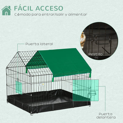 Cage for Small Animals Pet Park with 2 Doors Canopy and Water-Resistant Oxford Base for Indoor and Outdoor Use 90x75x75 cm Black and Green