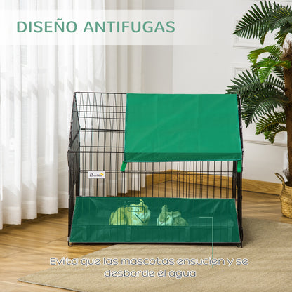 Cage for Small Animals Pet Park with 2 Doors Canopy and Water-Resistant Oxford Base for Indoor and Outdoor Use 90x75x75 cm Black and Green