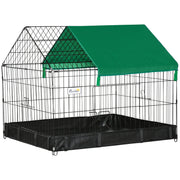 Cage for Small Animals Pet Park with 2 Doors Canopy and Water-Resistant Oxford Base for Indoor and Outdoor Use 90x75x75 cm Black and Green